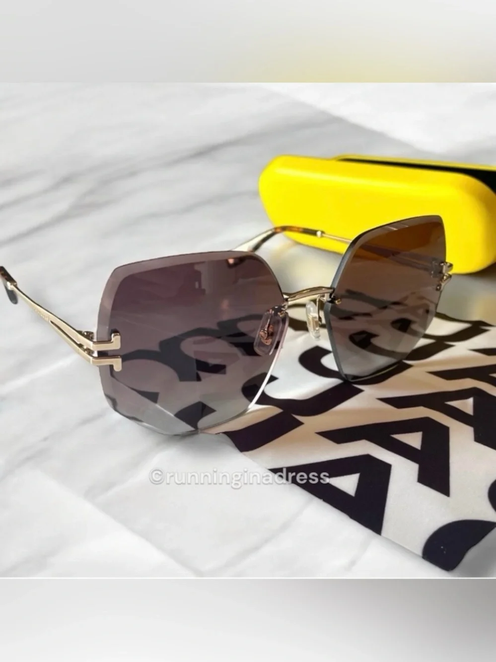 Marc Jacobs Rimless Geometric Sunglasses MJ 1090/S Gold Havana NWOT